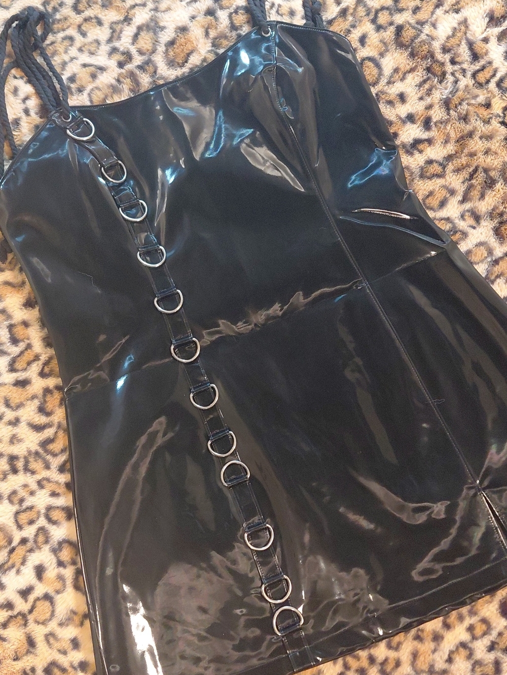 DOLLSKILL DARKER WAVZ XXL Black Vinyl D-Ring Strap Mini Dress